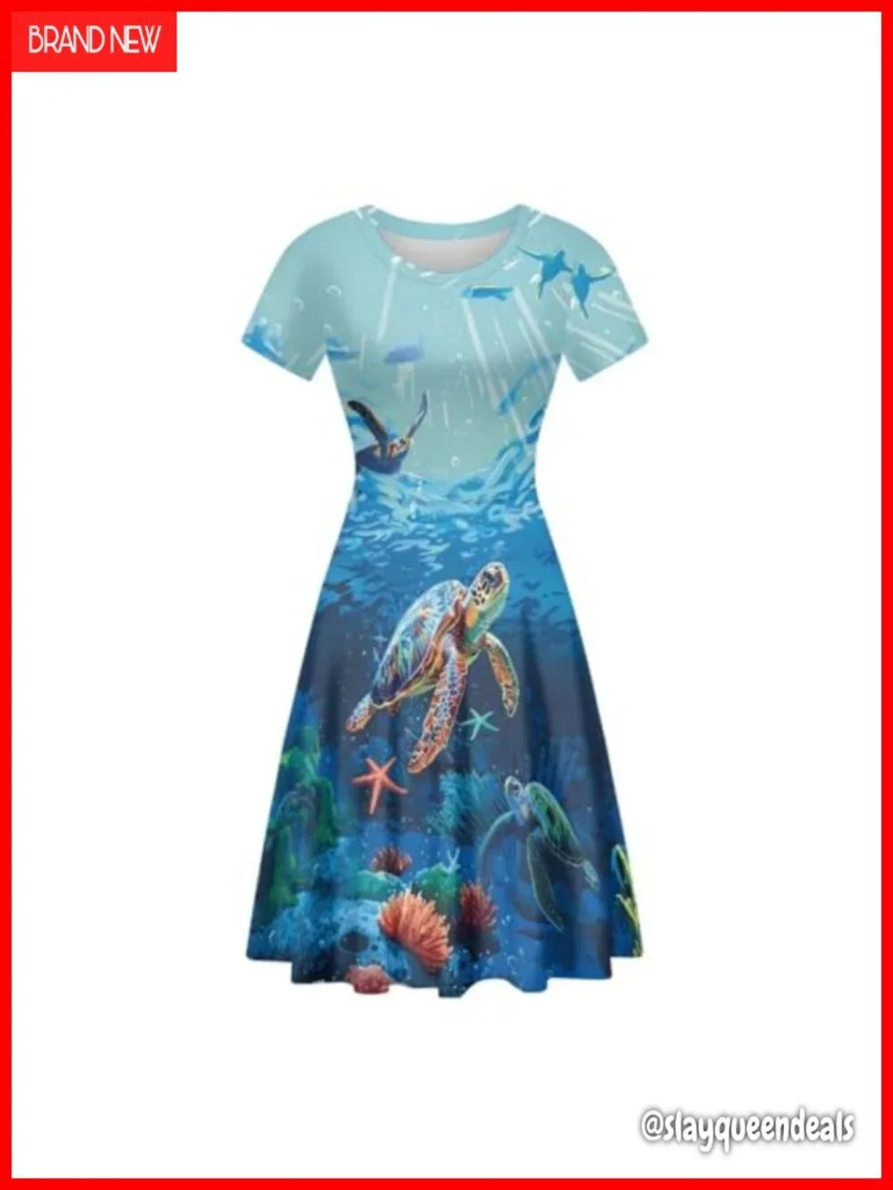 Plus Size Midi Dress Short Sleeve Summer Sundress Tunic Curved Hem